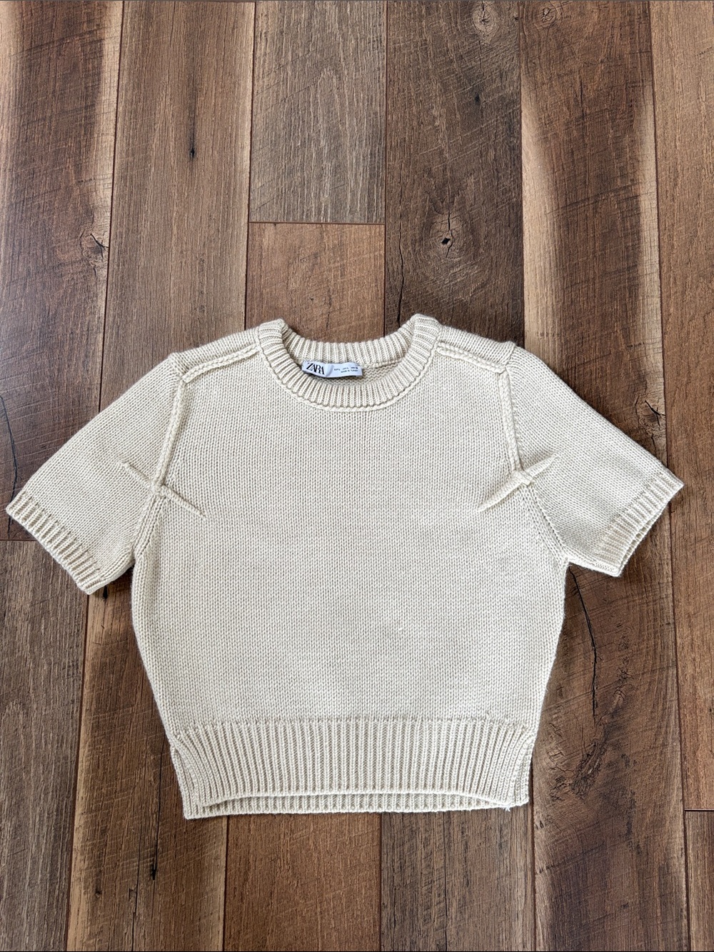 Zara Cream Short-Sleeve Knit Sweater